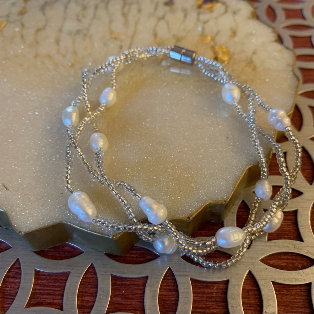 Faux Pearl Silver Beaded Bracelet